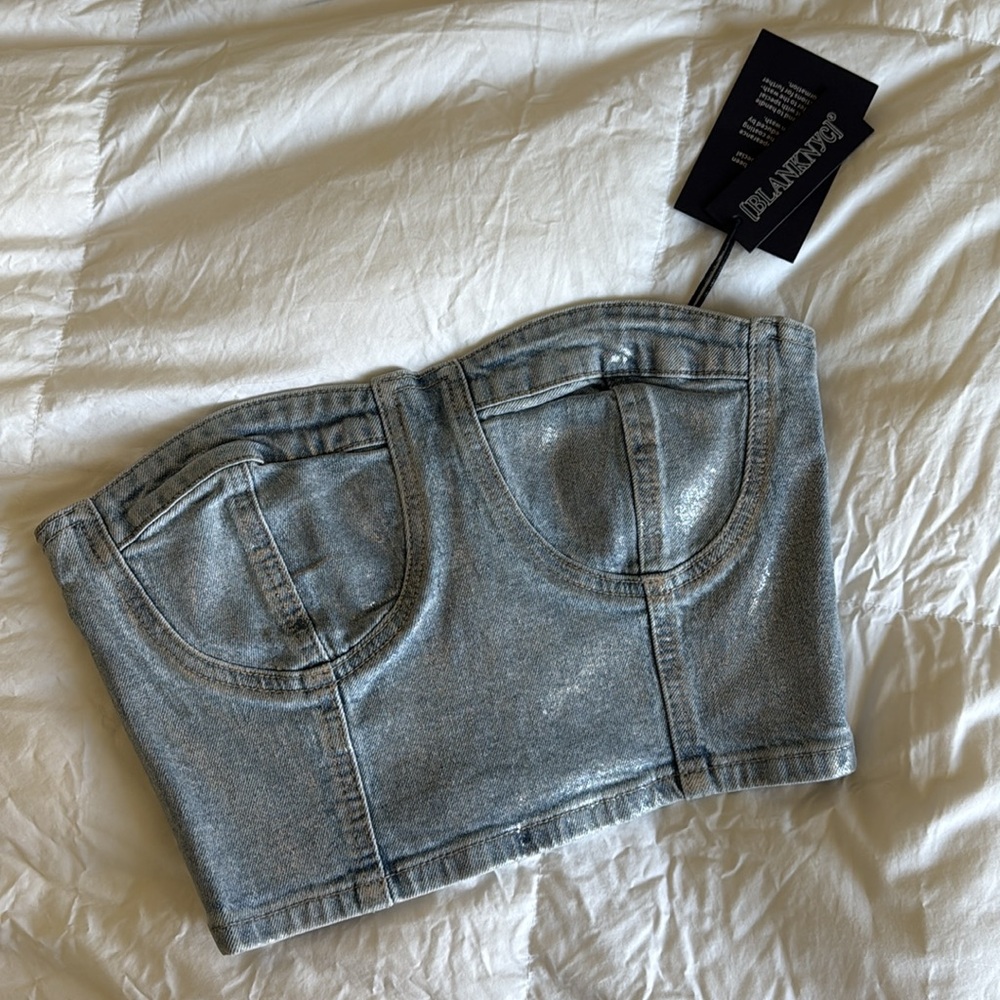 Blank NYC Stretch Metallic Coated Bustier Top